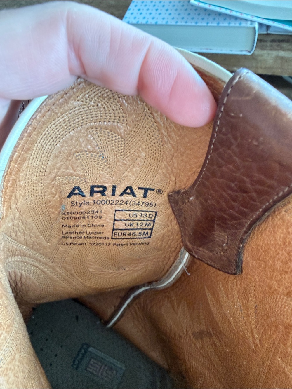 Ariat Brown Leather Boot Interior with Tan Insole